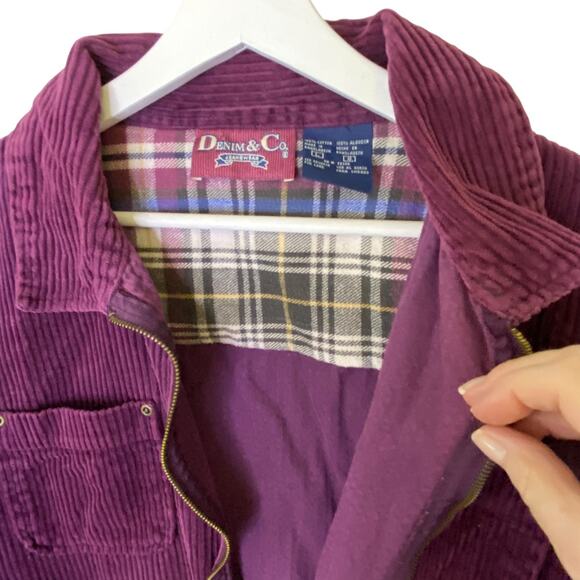 Denim & Co. Shacket Jacket Women Large Plum Vtg Cotton Corduroy Full Zip Pockets - Picture 6 of 11